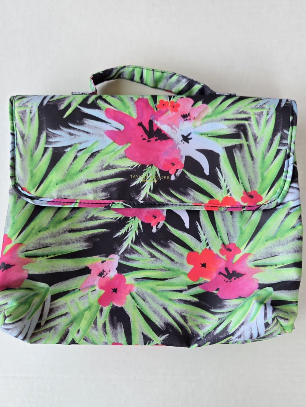 Taylor Brooke New York Tropical Floral Cosmetic Bag Travel Makeup Case Flap Hand